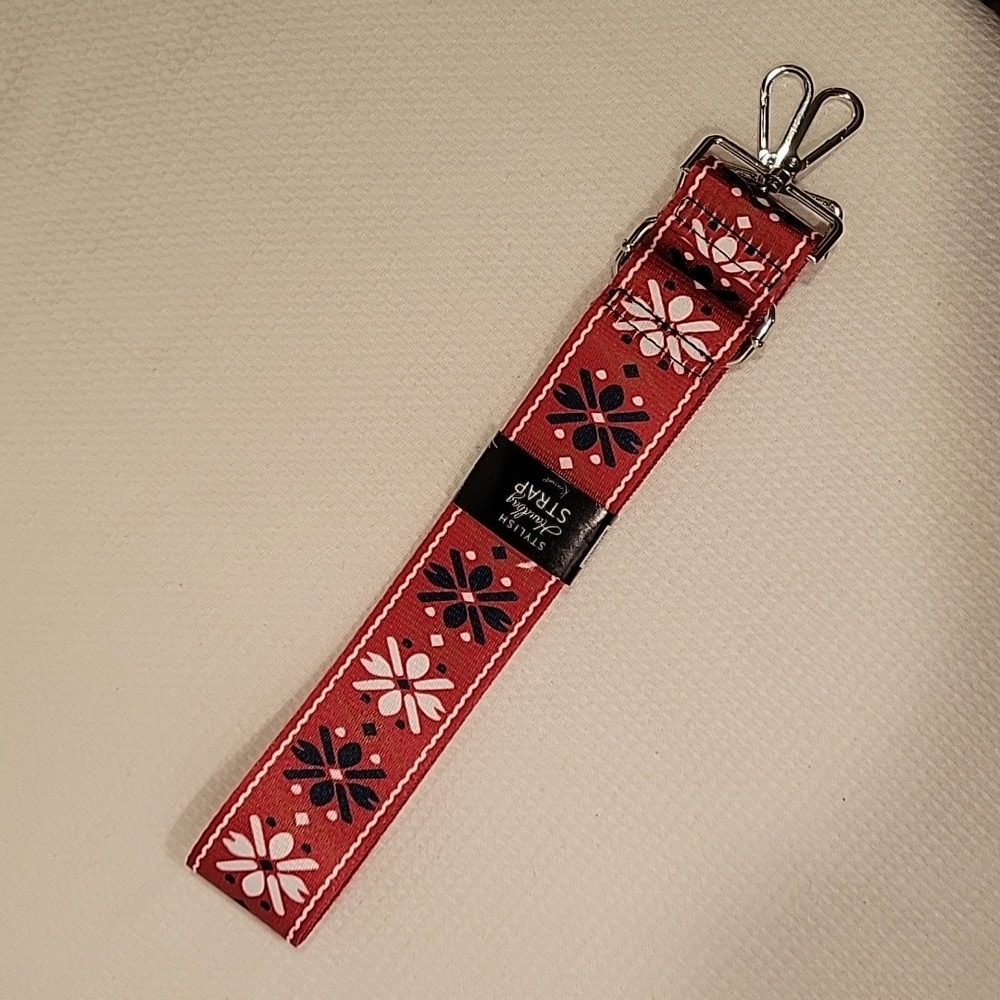 Strap handbag by K. Carroll red white and navy